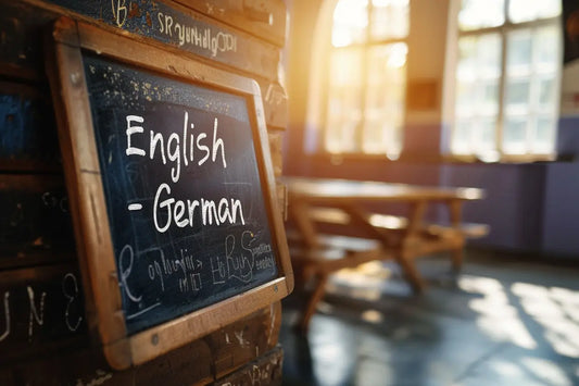 Tafel auf der English und German steht - jetzt beglaubigte Übersetzungen Englisch-Deutsch und Deutsch-Englisch bestellen