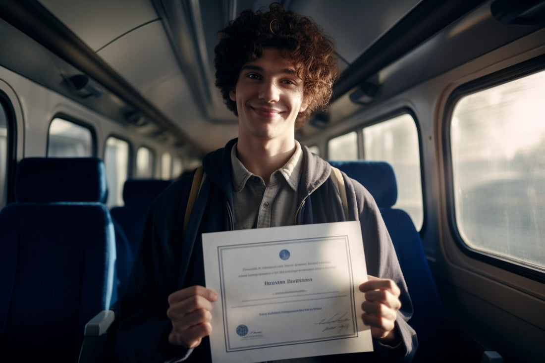 Young man with his notarized translated certificate in his hands